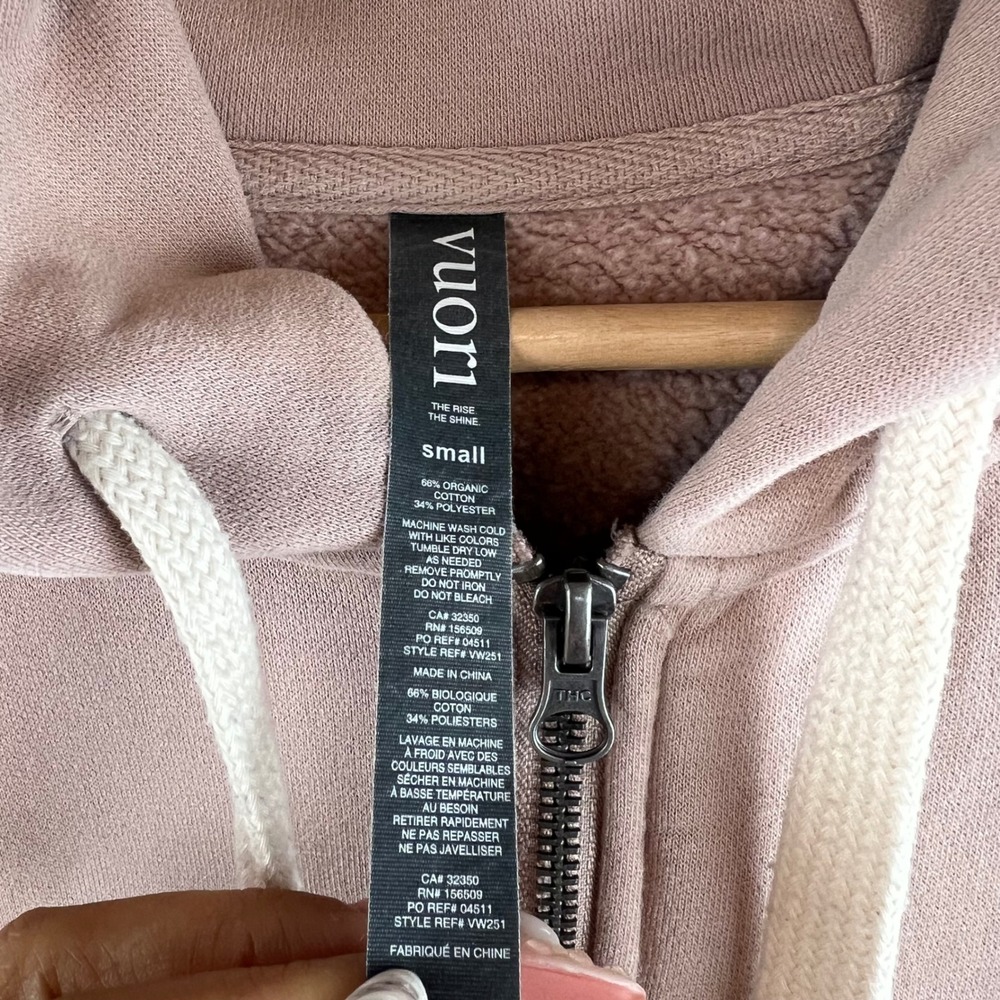 Vuori Restore Full Zip Hoodie Oversize Small Mauve Pink Organic Cotton - Picture 4 of 8